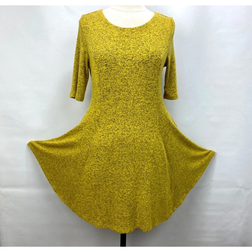 Purple Generation Womans Yellow Speckled Knit Dress Large Princess Boho Fairy